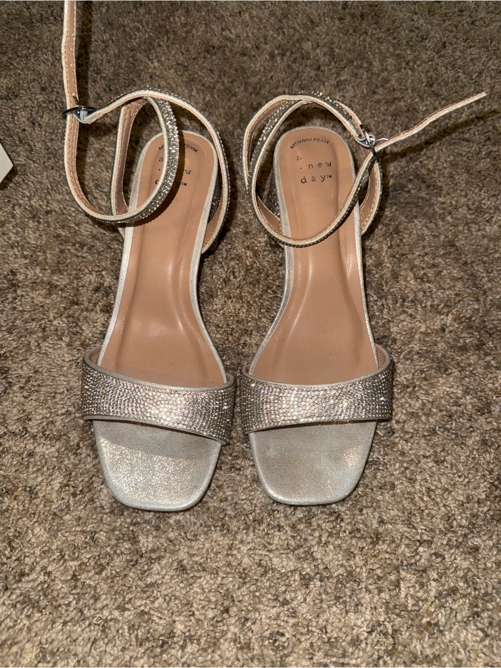 Silver Embellished Ankle-Strap Heels
